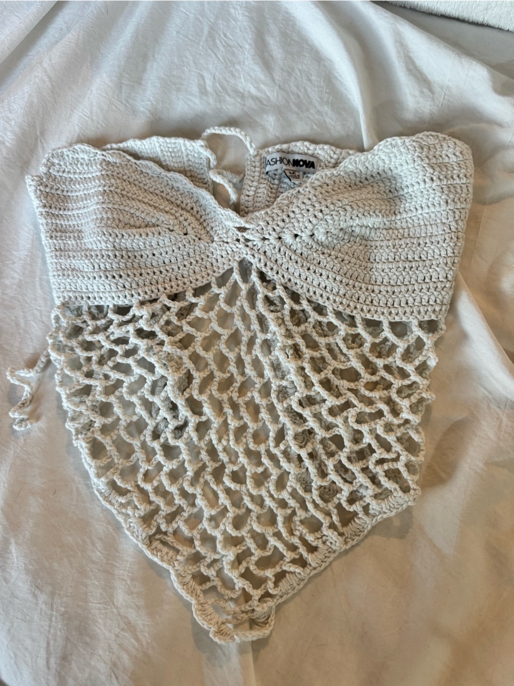 Crochet Open-Knit Halter Top in white